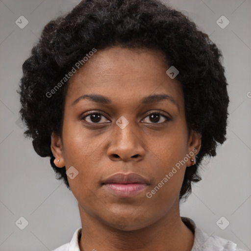 Neutral black young-adult female with short  brown hair and brown eyes