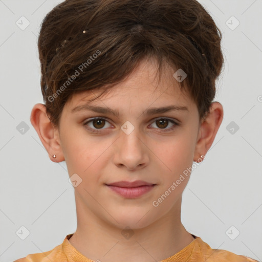 Neutral white child female with short  brown hair and brown eyes