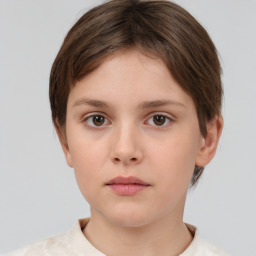 Neutral white young-adult female with short  brown hair and brown eyes