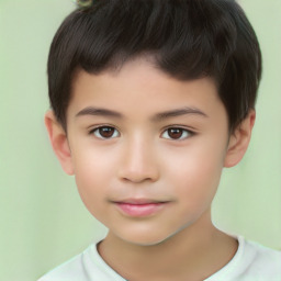 Joyful white child male with short  brown hair and brown eyes