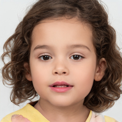 Neutral white child female with medium  brown hair and brown eyes