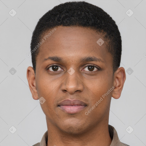 Neutral latino young-adult male with short  brown hair and brown eyes