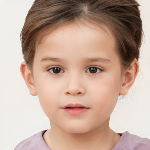 Neutral white child female with short  brown hair and brown eyes