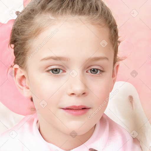 Neutral white child female with short  brown hair and blue eyes