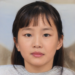 Neutral asian young-adult female with medium  brown hair and brown eyes