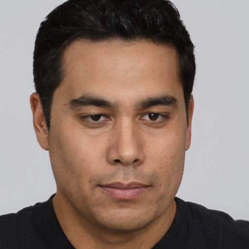 Neutral asian young-adult male with short  brown hair and brown eyes