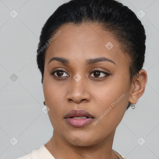 Neutral black young-adult female with short  brown hair and brown eyes