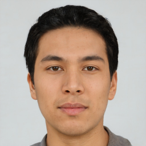 Neutral asian young-adult male with short  black hair and brown eyes