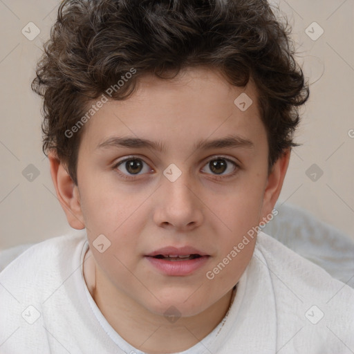 Joyful white child male with short  brown hair and brown eyes