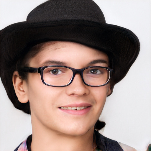 Joyful white young-adult male with medium  brown hair and brown eyes