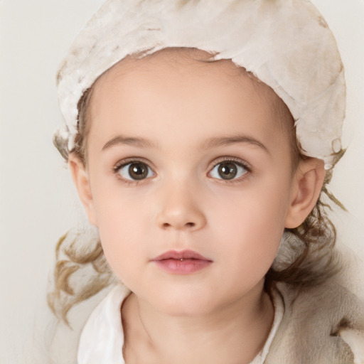 Neutral white child female with medium  brown hair and brown eyes