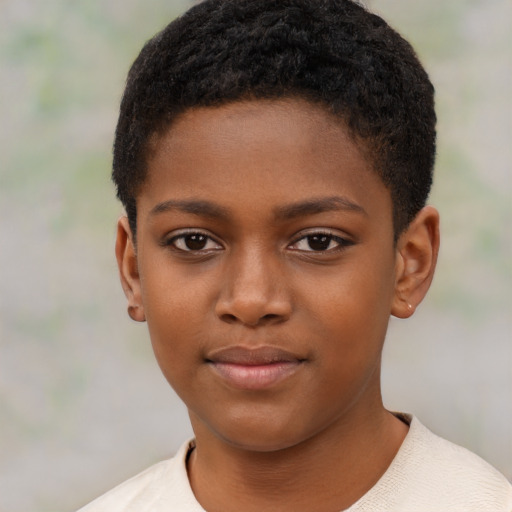 Neutral black child female with short  brown hair and brown eyes