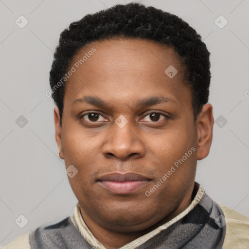 Neutral black young-adult male with short  brown hair and brown eyes