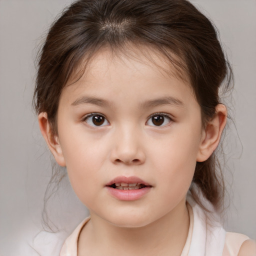 Neutral white child female with medium  brown hair and brown eyes