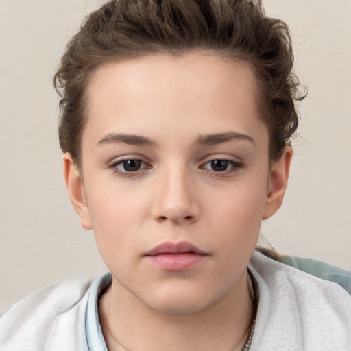 Neutral white child female with short  brown hair and brown eyes