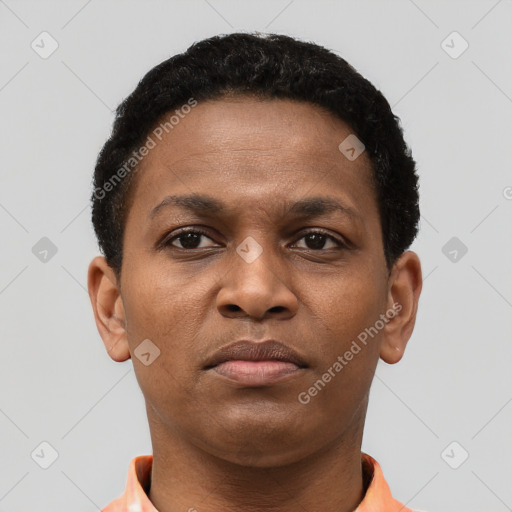 Neutral black young-adult female with short  brown hair and brown eyes