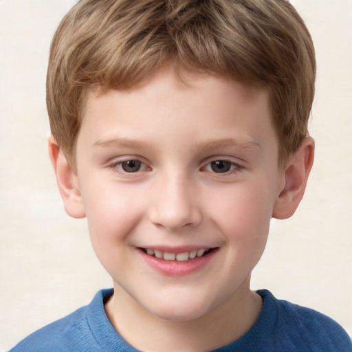 Joyful white child male with short  brown hair and brown eyes