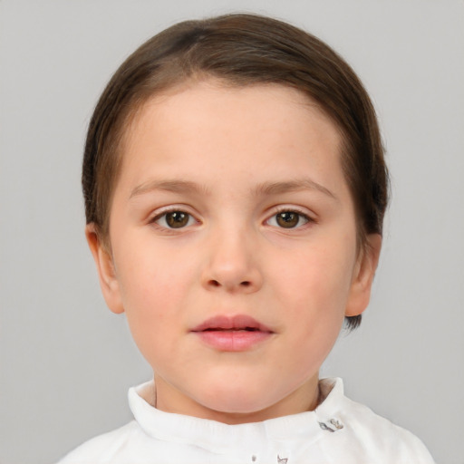 Neutral white child female with short  brown hair and brown eyes