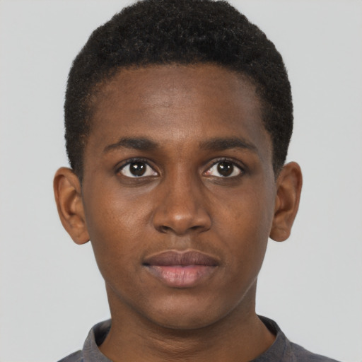 Neutral black young-adult male with short  brown hair and brown eyes