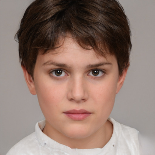 Neutral white child female with short  brown hair and brown eyes