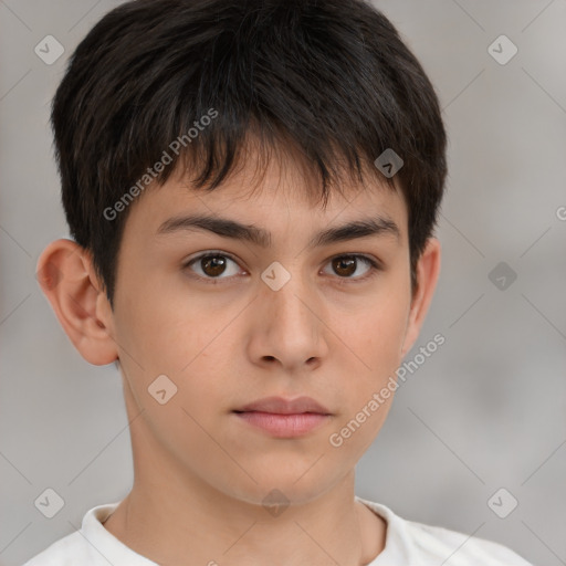 Neutral white child male with short  brown hair and brown eyes