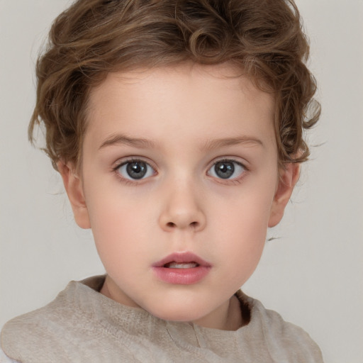 Neutral white child female with short  brown hair and brown eyes