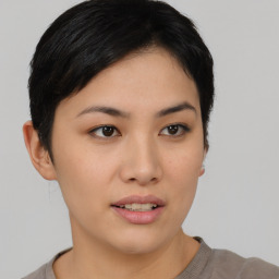 Neutral asian young-adult female with short  black hair and brown eyes