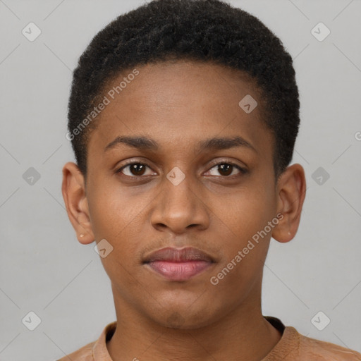 Neutral black young-adult male with short  brown hair and brown eyes