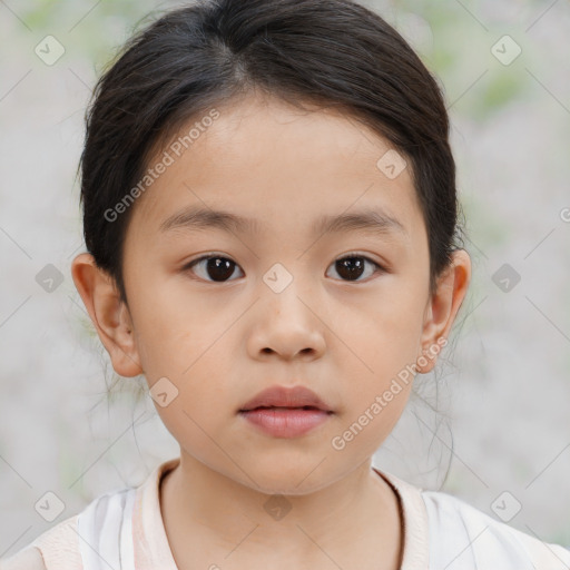 Neutral white child female with medium  brown hair and brown eyes