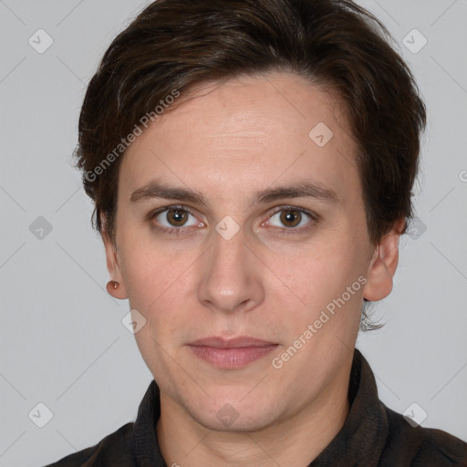 Neutral white adult male with short  brown hair and brown eyes