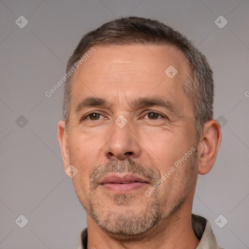 Neutral white adult male with short  brown hair and brown eyes