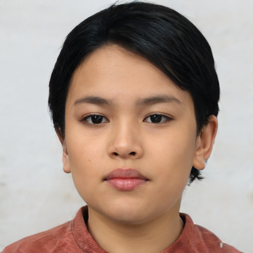 Neutral asian young-adult female with short  black hair and brown eyes
