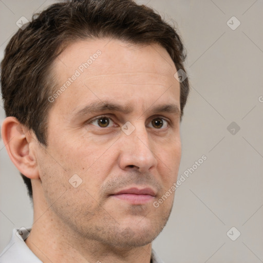 Neutral white adult male with short  brown hair and brown eyes