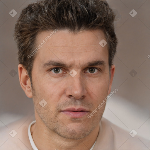 Neutral white adult male with short  brown hair and brown eyes