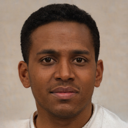 Neutral black young-adult male with short  brown hair and brown eyes