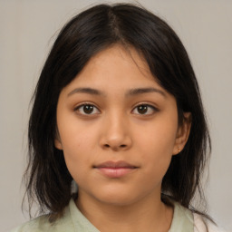 Neutral asian young-adult female with medium  brown hair and brown eyes