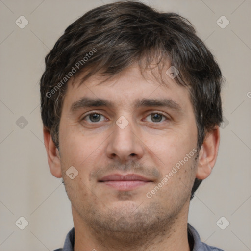 Neutral white adult male with short  brown hair and brown eyes