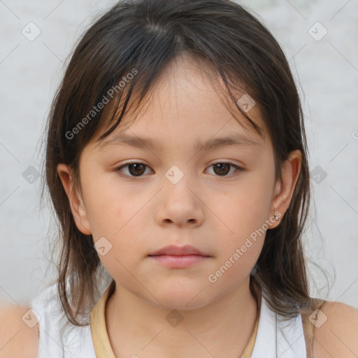 Neutral white child female with medium  brown hair and brown eyes