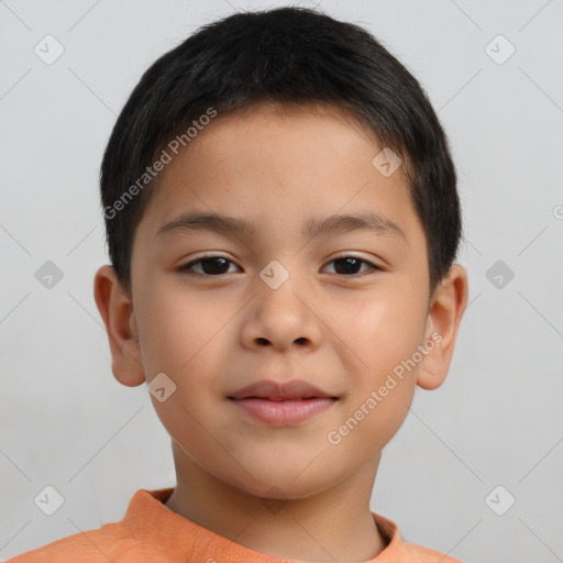 Neutral asian child male with short  brown hair and brown eyes