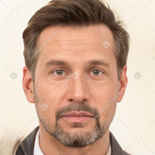 Neutral white adult male with short  brown hair and brown eyes