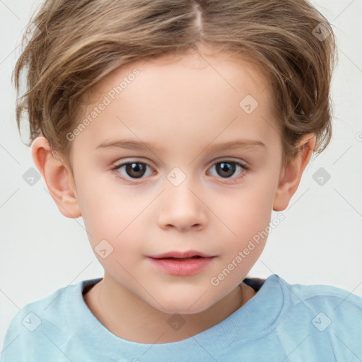 Neutral white child female with short  brown hair and brown eyes