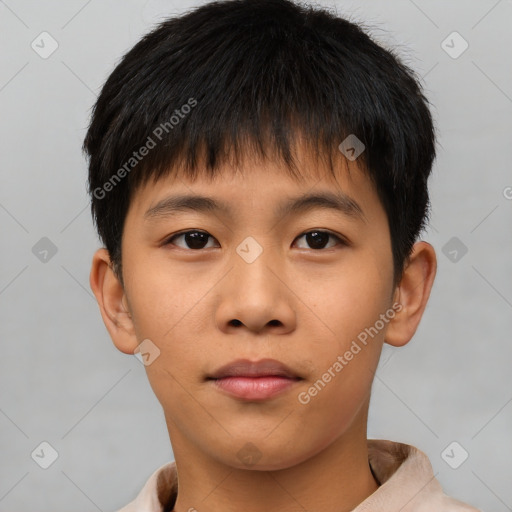 Neutral asian young-adult male with short  brown hair and brown eyes