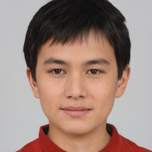 Neutral asian young-adult male with short  brown hair and brown eyes
