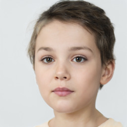 Neutral white young-adult female with short  brown hair and brown eyes