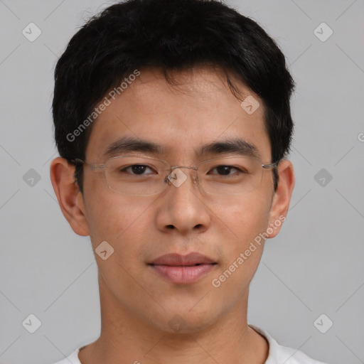 Neutral asian young-adult male with short  brown hair and brown eyes