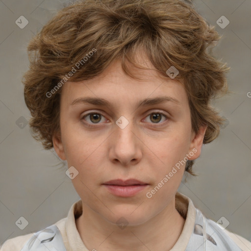 Neutral white young-adult female with medium  brown hair and grey eyes