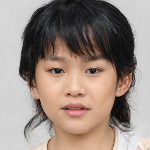 Neutral asian child female with medium  brown hair and brown eyes