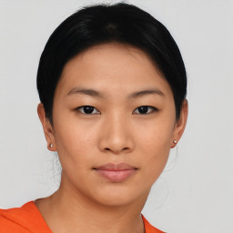 Neutral asian young-adult female with short  black hair and brown eyes