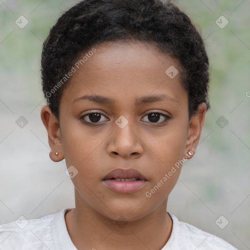 Neutral black child female with short  brown hair and brown eyes