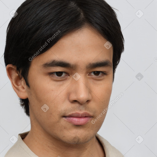 Neutral asian young-adult male with short  black hair and brown eyes